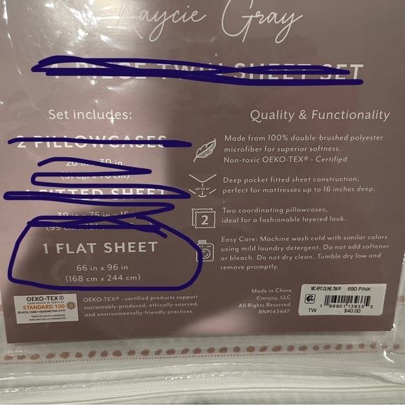 TWIN FLAT SHEET ONLY-Kaycie Gray Twin Flat Sheet 100% polyester microfiber - Picture 2 of 5